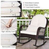 Oralner Patio Wicker Rocking Chair, Outdoor Pe Rattan Rocker With Seat And Back Cushion, Waist Pillow, Armrests, Garden Chair For Porch, Backyard, Poolside, Deck (2, Off White)