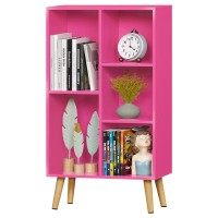 Leyaoyao 5 Cube Bookshelf 3Tier Bookcase With Legs Pink Kids Book Shelf Cute Storage Organizer Free Standing Open Toy Shelve