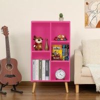 Leyaoyao 5 Cube Bookshelf 3Tier Bookcase With Legs Pink Kids Book Shelf Cute Storage Organizer Free Standing Open Toy Shelve