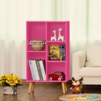 Leyaoyao 5 Cube Bookshelf 3Tier Bookcase With Legs Pink Kids Book Shelf Cute Storage Organizer Free Standing Open Toy Shelve