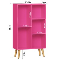 Leyaoyao 5 Cube Bookshelf 3Tier Bookcase With Legs Pink Kids Book Shelf Cute Storage Organizer Free Standing Open Toy Shelve