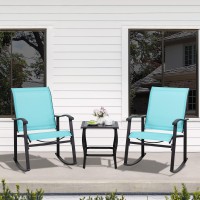 Shintenchi 3 Piece Rocking Bistro Set Outdoor Furniture With Rocker Chairs And Glass Coffee Table Set Of 3 Balcony Porch Furn