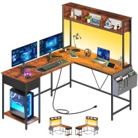 Yoobure L Shaped Desk With Led Strip Power Outlet Reversible Lshaped Computer Desk Corner Desks Home Office Desk With Drawe