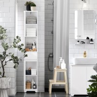 Haotian Bathroom Tall Cabinet With 2 Cabinets 1 Drawer And 1 Compartment Freestanding Bathroom Storage Cabinet With Shelves W