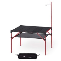 Moon Lence Camping Table, Aluminum Alloy, Roll Table, With Lantern Hanger, Outdoor Hiking, Bbq, Foldable, Compact, Ultra Lightweight, Red