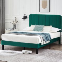 Vecelo Queen Size Upholstered Bed Frame With Adjustable Headboard Velvet Platform Bedframe Mattress Foundation Strong Wood Sla