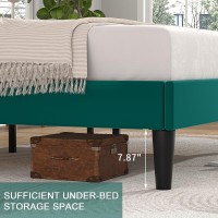 Vecelo Queen Size Upholstered Bed Frame With Adjustable Headboard Velvet Platform Bedframe Mattress Foundation Strong Wood Sla