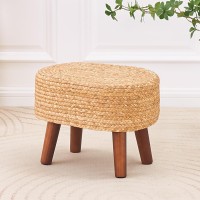 Cpintltr Pouf Ottoman Natural Water Hyacinth Footrest Pouffe Hand Weave Seagrass Boho Ottomans Footstool With Non-Skid Pine Legs For Bedroom Living Room Patio Natural