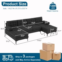 Vingli 110 Modern U Shaped Sectional Sofa Couch With 51 D Double Chaise For Living Room Large Tufted Button Couch Sets With