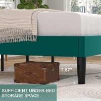 Vecelo Twin Size Upholstered Bed Frame With Adjustable Headboard Velvet Platform Bedframe Mattress Foundation Strong Wood Slat