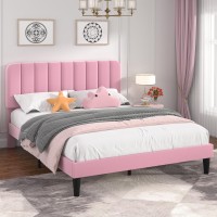 Vecelo Full Size Upholstered Bed Frame With Adjustable Headboard Velvet Platform Bedframe Mattress Foundation Strong Wood Slat