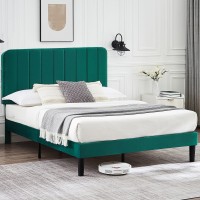 Vecelo Full Size Upholstered Bed Frame With Adjustable Headboard Velvet Platform Bedframe Mattress Foundation Strong Wood Slat