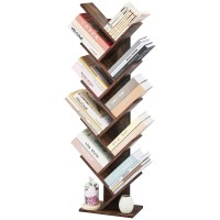 Hoctieon 10 Tier Tree Bookshelf, 10 Shelf Bookcase, Free Standing Tree Bookcase, Display Floor Standing Shelf For Books, Book Shelf Organizer, Rustic Brown