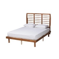 MidCentury Modern Ash Walnut Finished Wood Full Size Platform Bed