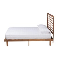 MidCentury Modern Ash Walnut Finished Wood Full Size Platform Bed