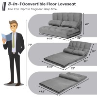 Komfott Adjustable Floor Sofa Bed, Foldable Lazy Sofa Sleeper Bed With 6 Position Backrest & 2 Pillows, Convertible Futon Couch Bed With Suede Cloth Cover, Lounge Recliner For Living Room