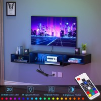 Fabato 59 Floating Tv Stand With Led Light Power Outlet Floating Shelf For Under Tv Wall Mount With Storage Shelf Media Cons