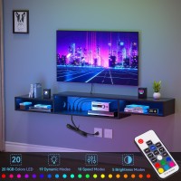 Fabato 71 Floating Tv Stand With Led Light Power Outlet Floating Shelf For Under Tv Wall Mount With Storage Shelf Media Cons