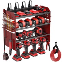 Pokipo Power Tool Organizer Wall Mount With Charging Station Extended Large Heavy Duty 4 Drill Holder Tool Storage In 8 Outlet