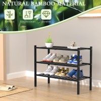 Romguar Craft 3 Tier Bamboo Shoe Rack For Closet Free Standing Wood Shoe Shelf Storage Organizer For Entryway Small Space Stacka