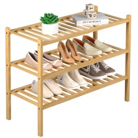 Romguar Craft 3 Tier Bamboo Shoe Rack For Closet Free Standing Wood Shoe Shelf Storage Organizer For Entryway Small Space Stacka