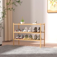 Romguar Craft 3 Tier Bamboo Shoe Rack For Closet Free Standing Wood Shoe Shelf Storage Organizer For Entryway Small Space Stacka