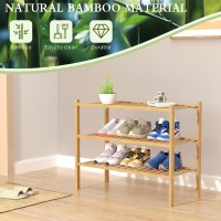 Romguar Craft 3 Tier Bamboo Shoe Rack For Closet Free Standing Wood Shoe Shelf Storage Organizer For Entryway Small Space Stacka