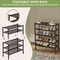 Romguar Craft 3 Tier Bamboo Shoe Rack For Closet Free Standing Wood Shoe Shelf For Entryway Small Space Stackable 27X11X20