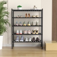 Romguar Craft 5 Tier Bamboo Shoe Rack For Closet Free Standing Wood Shoe Shelf For Entryway Small Space Stackable 27X11X33