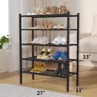 Romguar Craft 5 Tier Bamboo Shoe Rack For Closet Free Standing Wood Shoe Shelf For Entryway Small Space Stackable 27X11X33