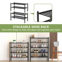 Romguar Craft 5 Tier Bamboo Shoe Rack For Closet Free Standing Wood Shoe Shelf For Entryway Small Space Stackable 27X11X33