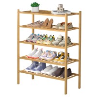 Romguar Craft 5 Tier Bamboo Shoe Rack For Closet Free Standing Wood Shoe Shelf For Entryway Small Space Stackable 27X11X33