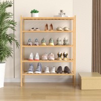 Romguar Craft 5 Tier Bamboo Shoe Rack For Closet Free Standing Wood Shoe Shelf For Entryway Small Space Stackable 27X11X33