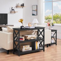 Yaheetech Entryway Table With Storage Shelves, Console Table With Power Outlets And Usb Ports, Wood Narrow Sofa Table With X-Shaped Design For Living Room/Hallway/Couch, Black