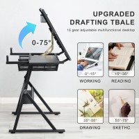 Lifesky Adjustable Glass Drafting Table - Height Adjustable Temped Glass Artists Drawing Table With Storage - Art Craft Desk Workstation For Adults