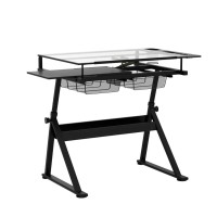 Lifesky Adjustable Glass Drafting Table - Height Adjustable Temped Glass Artists Drawing Table With Storage - Art Craft Desk Workstation For Adults