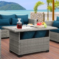 Rattaner 46 Inches Outdoor Coffee Table With Storage Wicker Patio Table Outdoor Dining Table Stone Grey