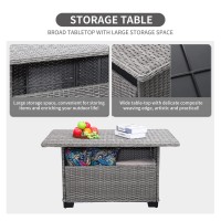 Rattaner 46 Inches Outdoor Coffee Table With Storage Wicker Patio Table Outdoor Dining Table Stone Grey