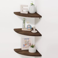 Joiishom Shelves 3 Rustic Wood Corner Wall Mount 10X10X07 Inches 42 Pounds Capacity