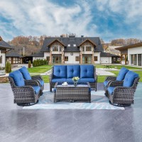 Rilyson Wicker Patio Furniture Set 8 Piece Rattan Outdoor Sectional Conversation Sets With 4 Swivel Rocking Chairs 2 Ottomans