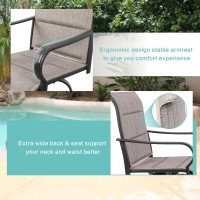 Vongrasig 3 Piece Patio Swivel Bar Set All Weather Mental Textilene High Swivel Bar Stools Chair Set Of 2 And High Glass Bar Ta