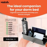 Squirrelbedside Perch For College Dorm Bunk Bed Floating Organizer With Usbc A Charging Ports Small Spaces Bedside Caddy