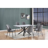 Best Quality Furniture D238-6Sc188 Dining Set, White Marble/Gray/Dark Gray