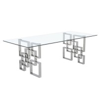 94 large clear glass dining table w silver color stainless steel base