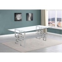 94 large clear glass dining table w silver color stainless steel base