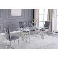 94 large clear glass dining table w silver color stainless steel base