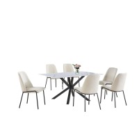 Best Quality Furniture D238-6Sc189 Dining Set, White Marble/Gray/Cream