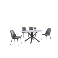 Best Quality Furniture D238-4Sc188 Dining Set, White Marble/Gray/Dark Gray