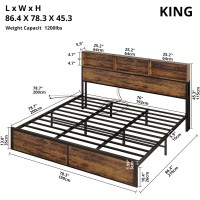 Likimio King Size Bed Frame With Bookcase Headboard And Charging Station Sturdy And No Noise Platform Bed No Box Spring Needed