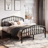 Sha Cerlin Queen Size Metal Platform Bed Frame With Victorian Style Wrought Iron-Art Headboard/Footboard, No Box Spring Required, Black